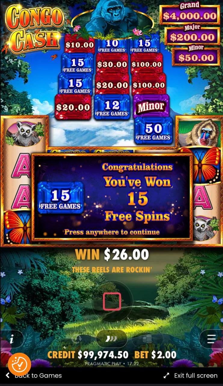 Congo Cash free spins bonus round