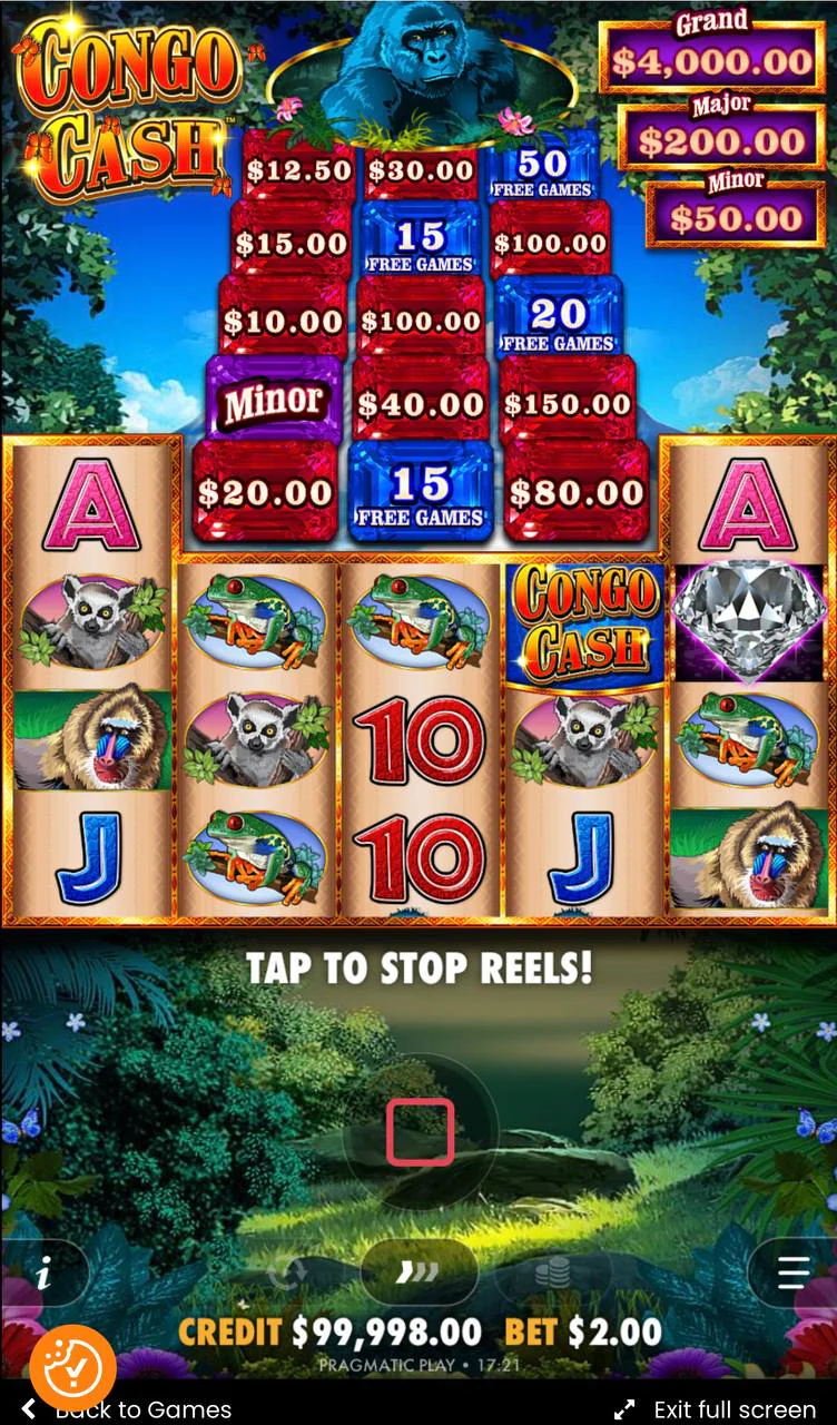 Congo Cash spin game interface