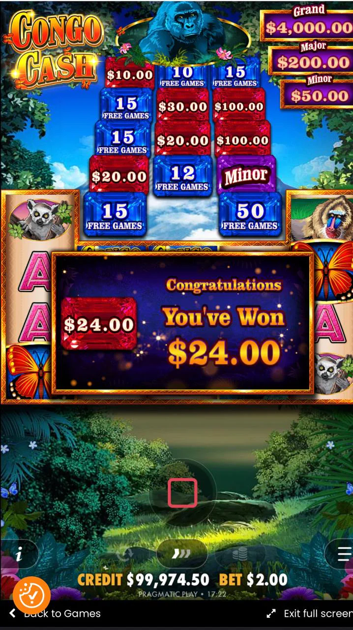 Congo Cash won result screen