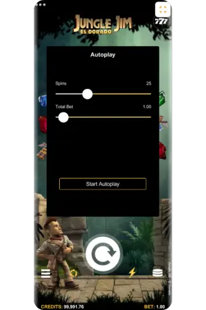 Jungle Jim Microgaming autoplay settings menu