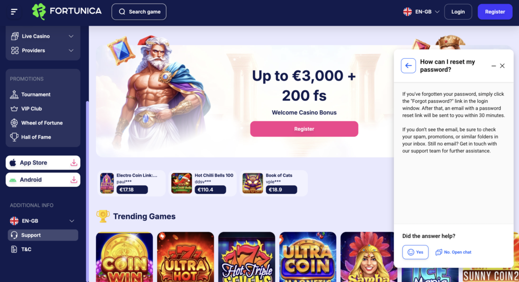 Casino Fortunica Support