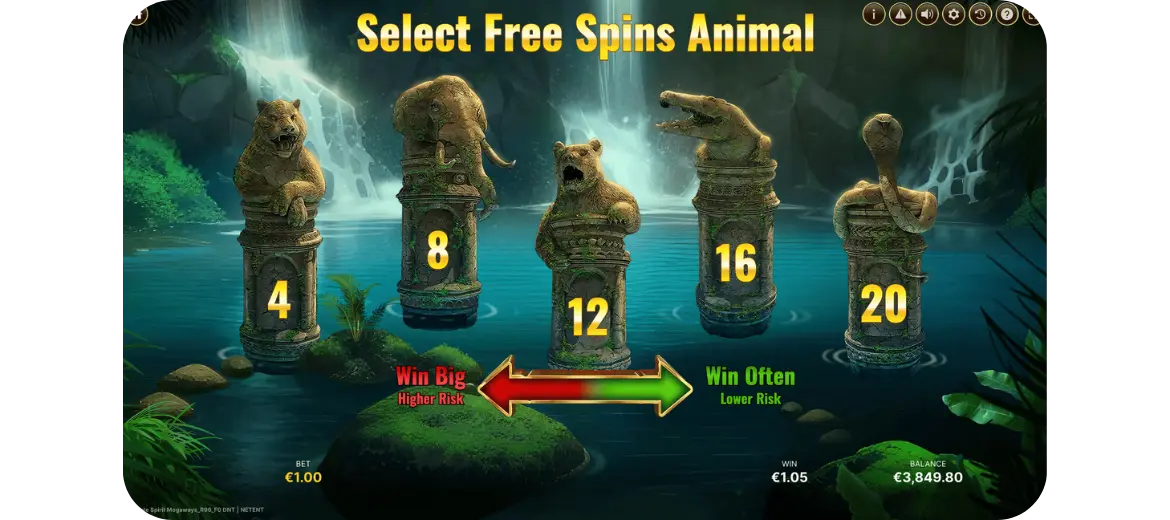 Free Spins bonus with animal selection in jungle spirit online 