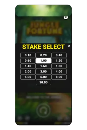Jungle Fortune slot stake selection screen