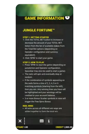 Jungle Fortune slot game rules information