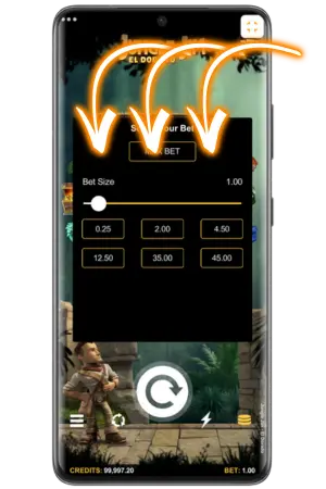 Jungle Jim bet settings in El Dorado slot