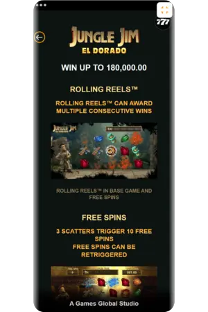 Jungle Jim El Dorado slot machine rules and paytables